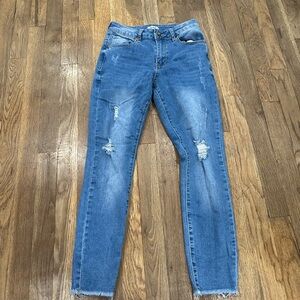 Papaya Medium Blue Skinny Jeans with Distressed Details